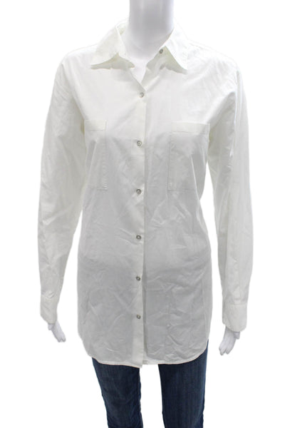 Club Monaco Women Collared Long Sleeve Tunic Button-Up White Size M