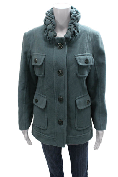 Perry Ellis Women Military Jacket Green Wool Blend Button Long Sleeve Size 6