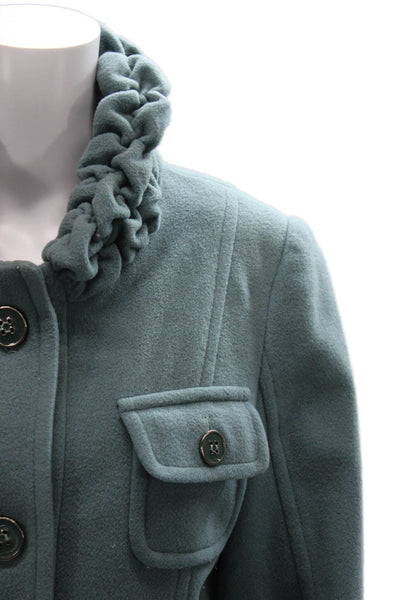 Perry Ellis Women Military Jacket Green Wool Blend Button Long Sleeve Size 6