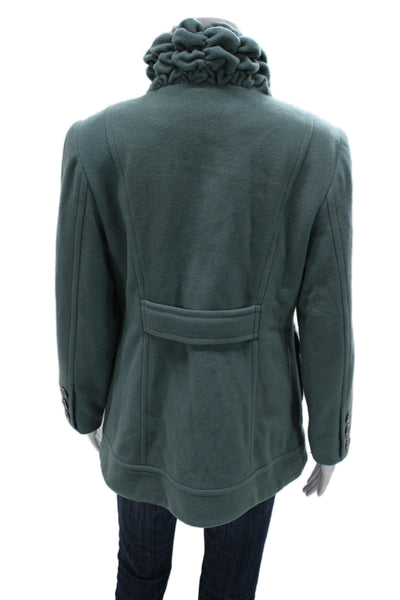 Perry Ellis Women Military Jacket Green Wool Blend Button Long Sleeve Size 6