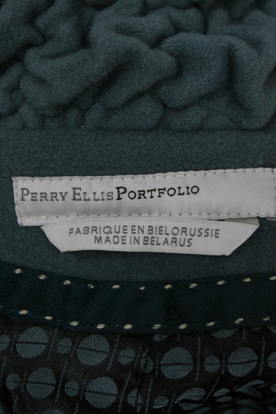 Perry Ellis Women Military Jacket Green Wool Blend Button Long Sleeve Size 6