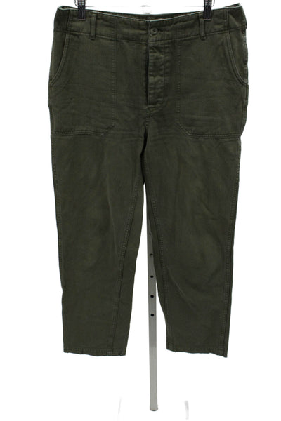 Re/Done Womens Cargo Herringbone Cotton Pants Green Button Size 30