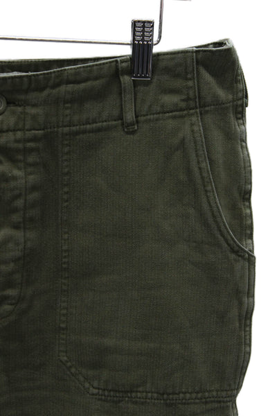 Re/Done Womens Cargo Herringbone Cotton Pants Green Button Size 30