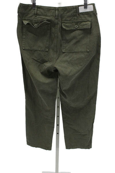 Re/Done Womens Cargo Herringbone Cotton Pants Green Button Size 30