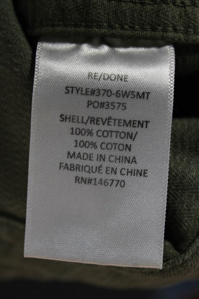 Re/Done Womens Cargo Herringbone Cotton Pants Green Button Size 30