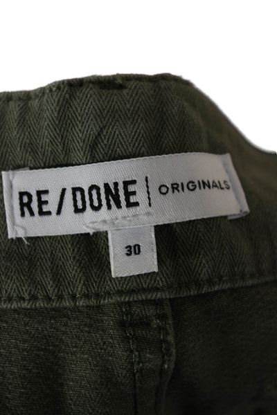 Re/Done Womens Cargo Herringbone Cotton Pants Green Button Size 30