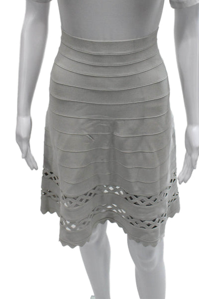 Herve Leger Womens Bandage Skirt Gray Rayon Knee Length Zip Size XS