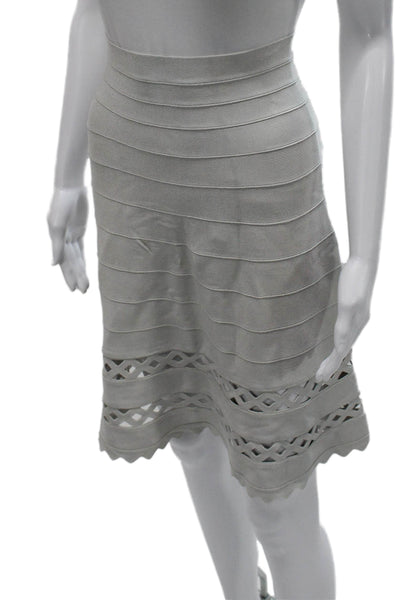 Herve Leger Womens Bandage Skirt Gray Rayon Knee Length Zip Size XS