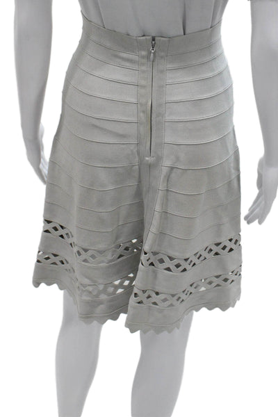Herve Leger Womens Bandage Skirt Gray Rayon Knee Length Zip Size XS
