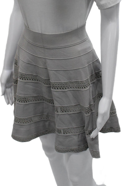 Alaia Women Skater Skirt Gray Viscose Knee Length Pull On Size XS
