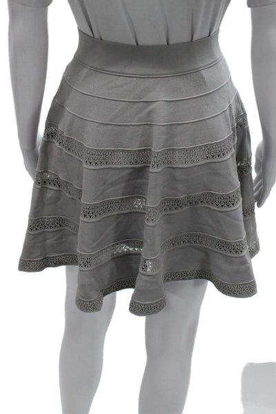 Alaia Women Skater Skirt Gray Viscose Knee Length Pull On Size XS