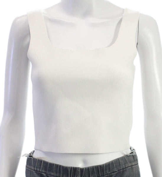 A.L.C. Womens Cropped Tank Sleeveless Square Neck White Viscose Size S