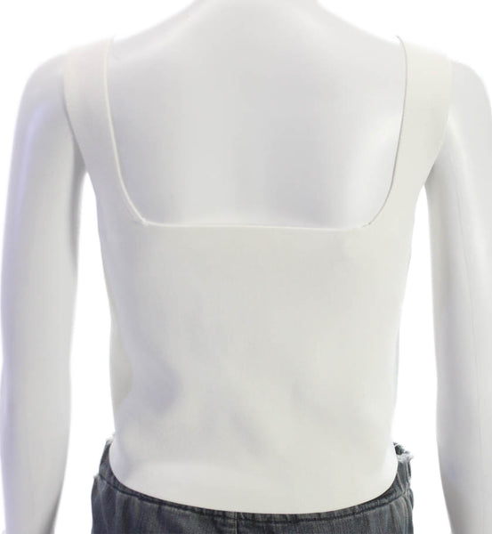 A.L.C. Womens Cropped Tank Sleeveless Square Neck White Viscose Size S