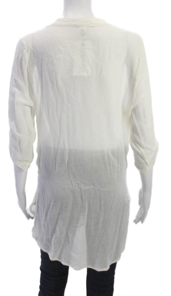 Eberjey Women Blouse White Viscose 3/4 Sleeve Keyhole Neckline Cover Up Size S