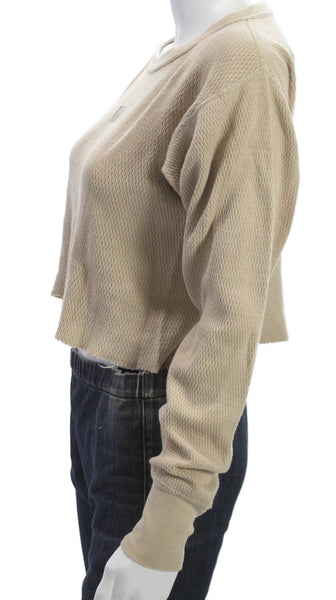 Riley Womens Cropped T-Shirt Beige Cotton Long Sleeve Size S