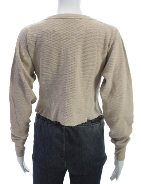 Riley Womens Cropped T-Shirt Beige Cotton Long Sleeve Size S