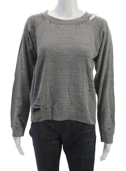 Monrow Women Pullover Crew Neck Gray Long Sleeve Polyester Size S