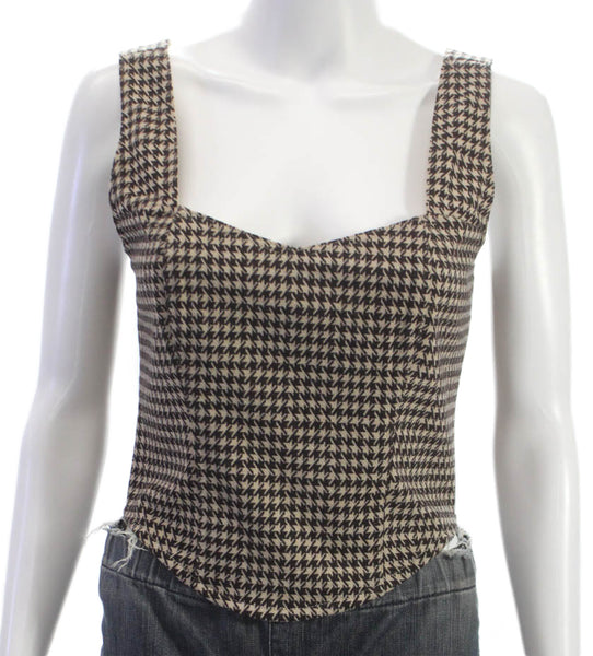 Dolan Womens Corset Top Brown Houndstooth V Neck Sleeveless Polyester Size M