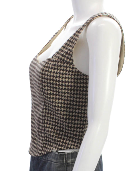 Dolan Womens Corset Top Brown Houndstooth V Neck Sleeveless Polyester Size M