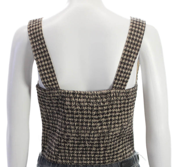 Dolan Womens Corset Top Brown Houndstooth V Neck Sleeveless Polyester Size M
