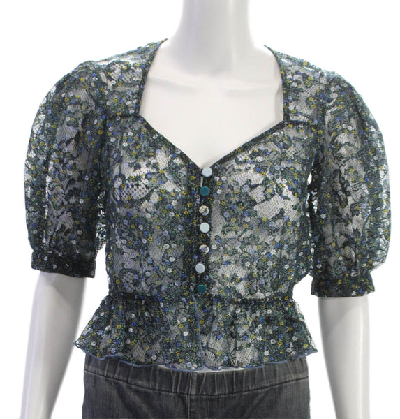 Allen Schwartz Womens Multicolor Floral Square Neck 3/4 Sleeve Blouse Size XS