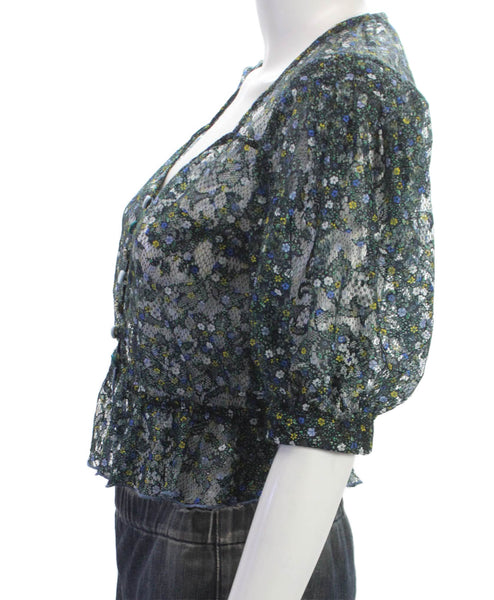 Allen Schwartz Womens Multicolor Floral Square Neck 3/4 Sleeve Blouse Size XS