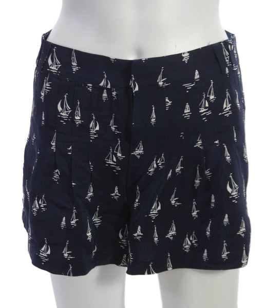 Parker Womens Silk Boat Print Shorts Blue Zip Summer Size XS