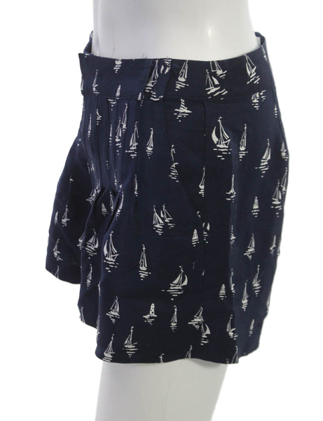 Parker Womens Silk Boat Print Shorts Blue Zip Summer Size XS