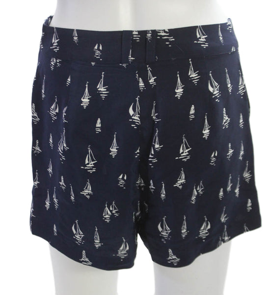 Parker Womens Silk Boat Print Shorts Blue Zip Summer Size XS