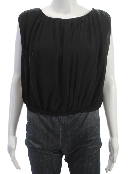 Alice + Olivia Women Black Sleeveless Boat Neck Blouse Size S