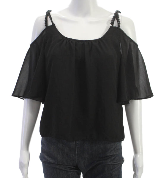 Lovers + Friends Womens Basic Black Scoop Neck Short Sleeve Blouse Size S