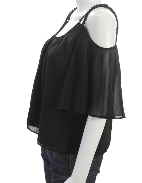 Lovers + Friends Womens Basic Black Scoop Neck Short Sleeve Blouse Size S