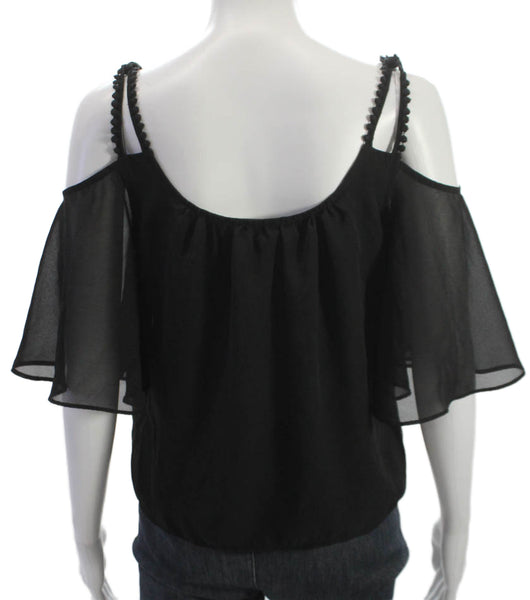 Lovers + Friends Womens Basic Black Scoop Neck Short Sleeve Blouse Size S