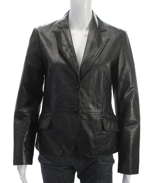 Zara Women Black Leather Basic Jacket Button Long Sleeve Size S