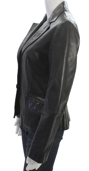 Zara Women Black Leather Basic Jacket Button Long Sleeve Size S