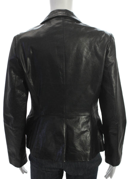 Zara Women Black Leather Basic Jacket Button Long Sleeve Size S