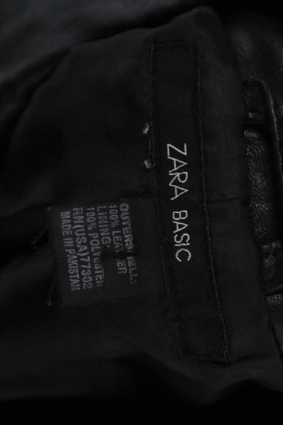 Zara Women Black Leather Basic Jacket Button Long Sleeve Size S