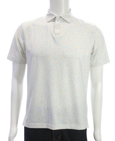 Peter Millar Mens Short Sleeve Collared Abstract Polo Shirt White Multi Large