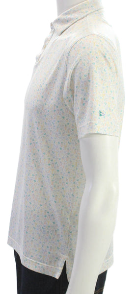 Peter Millar Mens Short Sleeve Collared Abstract Polo Shirt White Multi Large