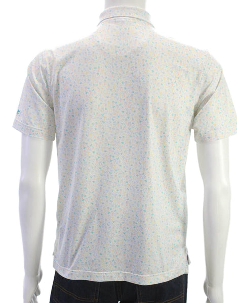 Peter Millar Mens Short Sleeve Collared Abstract Polo Shirt White Multi Large