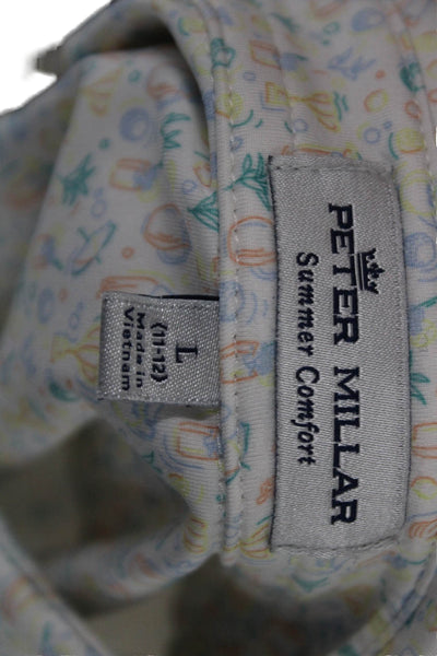Peter Millar Mens Short Sleeve Collared Abstract Polo Shirt White Multi Large