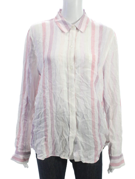 Rails Womens Striped Linen Collared Long Sleeve Button-Up Blouse Size M