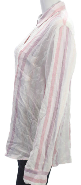 Rails Womens Striped Linen Collared Long Sleeve Button-Up Blouse Size M