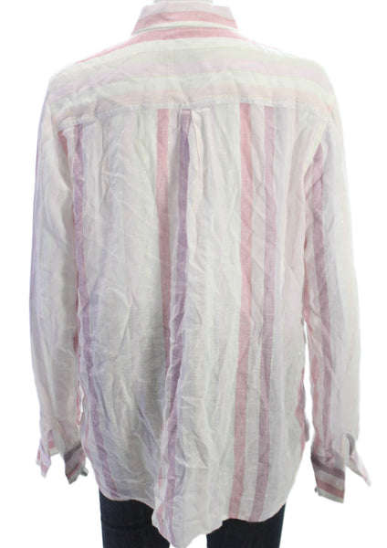Rails Womens Striped Linen Collared Long Sleeve Button-Up Blouse Size M