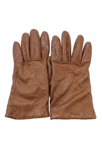 Saks Fifth Avenue Womens Leather Driving Gloves Brown Size 7.5