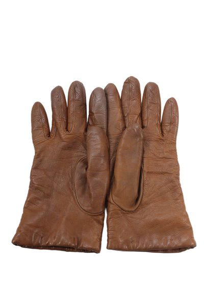 Saks Fifth Avenue Womens Leather Driving Gloves Brown Size 7.5