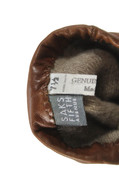 Saks Fifth Avenue Womens Leather Driving Gloves Brown Size 7.5