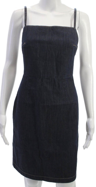 Zara Women Pencil Denim Mini Dress Square Neck Sleeveless Zip Size XS