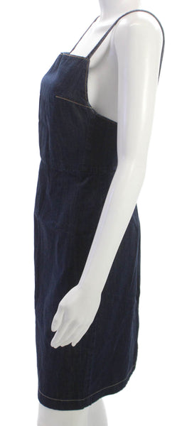 Zara Women Pencil Denim Mini Dress Square Neck Sleeveless Zip Size XS
