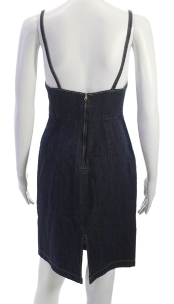 Zara Women Pencil Denim Mini Dress Square Neck Sleeveless Zip Size XS